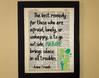 The best remedy for those who are afraid; Anne Frank quote; Inspirational Dictionary Page Art