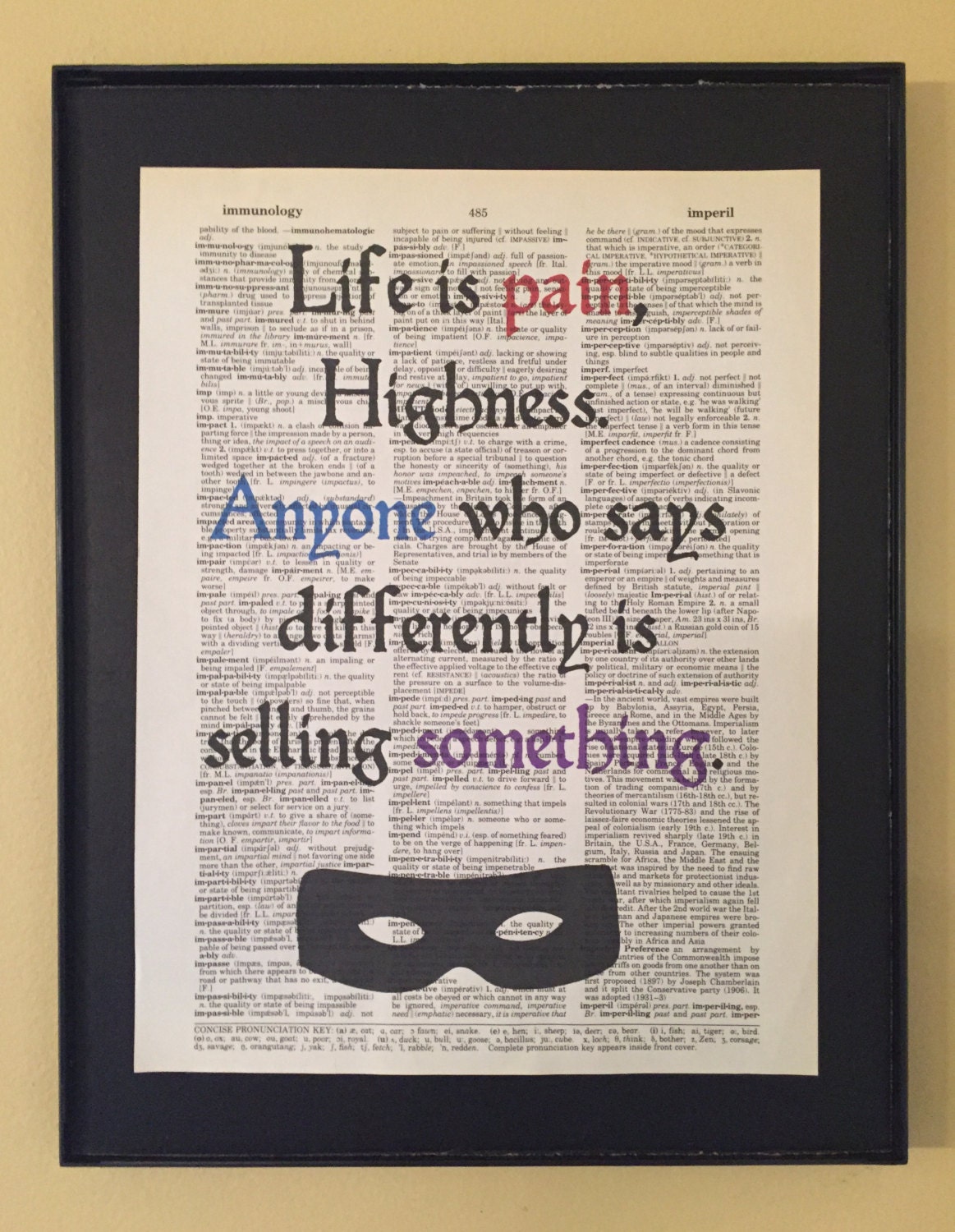 Life Is Pain Highness Life Is Pain Highness. Princess Bride Dictionary Print | Etsy