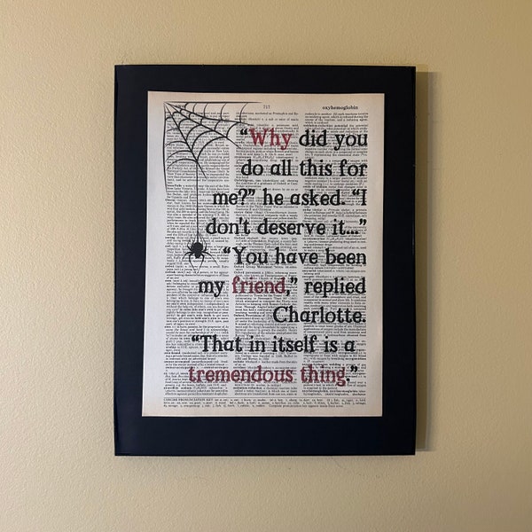 Why did you do all this for me?....You have been my friend. That in itself is a tremendous thing;  Charlotte's Web; Literary Gift; Kids Room