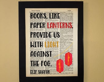 Books like paper lanterns; Dictionary Art Print; Literary gift; Librarian