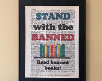 Stand with the banned. Read banned books; Banned books; Gifts for readers; literary gift; Librarian gift; Library decor