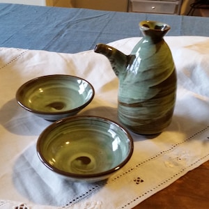 Handmade Buncheong Pottery Sake Set: Olive Oil Dispenser with Swirl Design