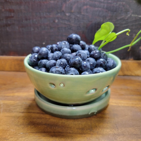 Handmade Celadon Green Ceramic Berry Bowl with Saucer