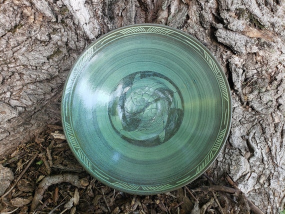 Ceramic Large Serving Bowl with Swimming Koi Fish in Celadon Green. Home Décor Ceramics, One of a Kind Bowl, Wedding and Anniversary Gift.