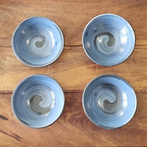 Ceramic Small Blue Bowls, Dipping Sauce Bowls,  Spice Bowls, Appetizer Bowls, Dessert Bowls, Prep Bowls, Natural Brush Swirl Design Set of 4