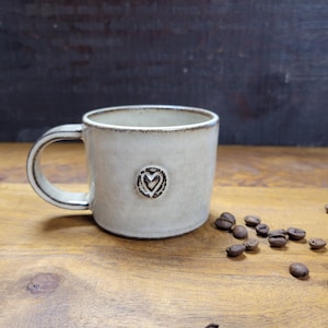 Handcrafted Heart Mug: Creamy White Ceramic Coffee Cup, 12 oz