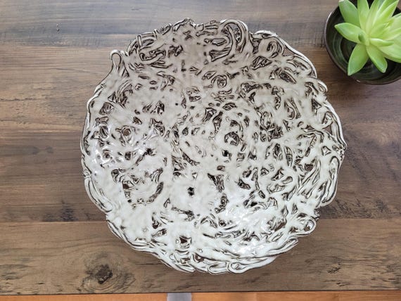 Earth and Organic Ceramic Fruit Bowl, Hand-Crafted Peculiarity Bowl, Twined-Textured Ceramic Basket Bowl, Gift for Wedding/Housewarming.