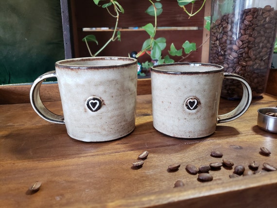 Heartwarming Little Hearts Mug, Two size Coffee Mug, Creamy Warm and Cozy Wheel-thrown Pottery Sweet Heart Mug Gift. Coffee lover gift.