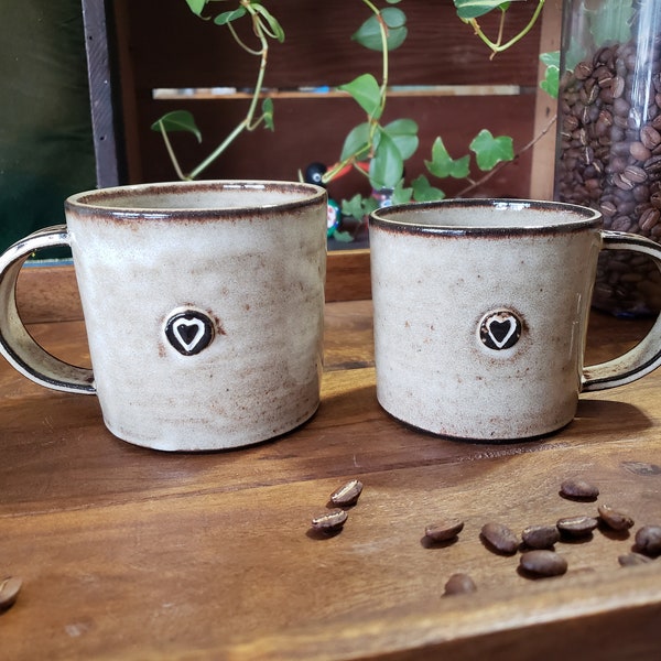 Heartwarming Little Hearts Mug, Two size Coffee Mug, Creamy Warm and Cozy Wheel-thrown Pottery Sweet Heart Mug Gift. Coffee lover gift.