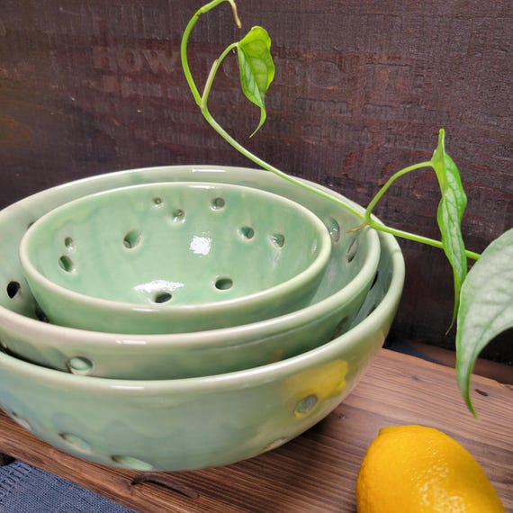 Handmade Celadon Green Ceramic Fruit Bowl with Saucer - Made to Order