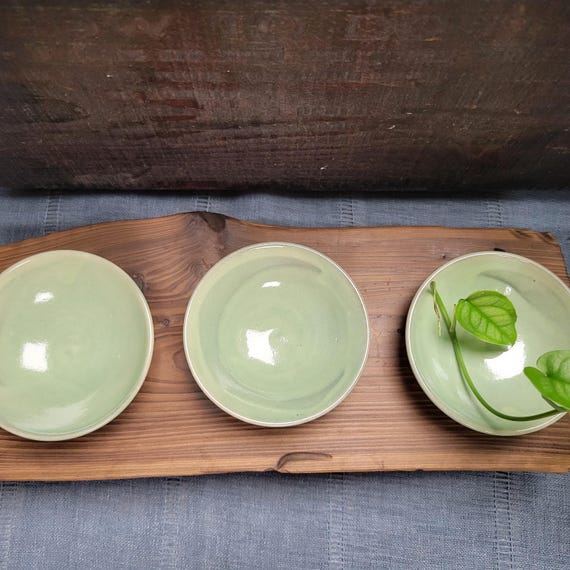Handmade Celadon Green Dipping Bowls: Set of 3, Korean Dumbung Technique