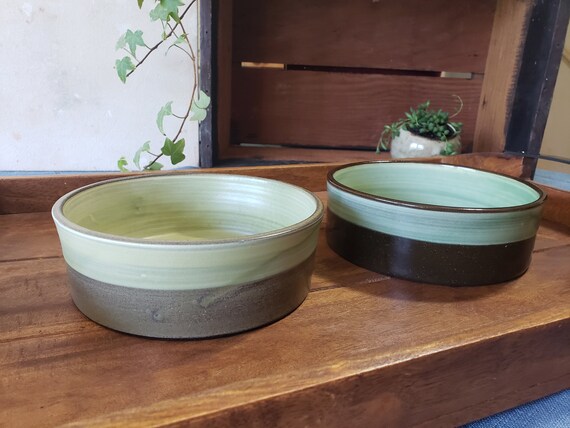 Ceramic Handmade Pet bowls, Rustic and Green Stoneware Dog Bowls, Cat bowls, Food and Water Bowls, Medium Size Pet bowls. Made to order