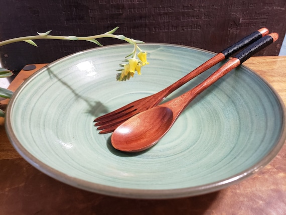 Celadon Green Pasta Dish with a Natural Brush Swirl Design, an Individual Serving Bowl for Pasta/Salad/Side Dish, a Shallow Serving Bowl.