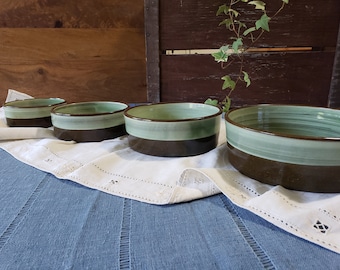 Handmade Ceramic Pet Bowl: Rustic Green Food & Water Dish