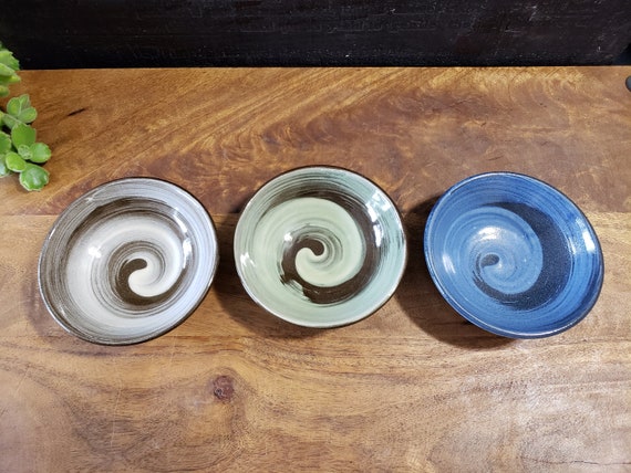 A Set of 3 Small Bowls with Natural Brush Swirl, Olive Oil/Soy Sauce Dipping Bowls, Snack, Dessert, Spices, Prep, Side Dish Bowl.