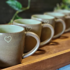 Rustic and Earthy "LOVE HEART' Mug, Satin Olive Green Mug with a Little Heart. Heartwarming Gift, 12 Oz. Mug.