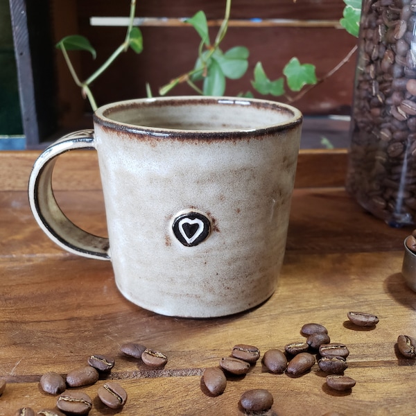 Heartwarming Little Hearts Mug, 12 FL. oz Creamy Warm and Cozy Pottery Sweet Heart Mug Gift. Organic Textured Hearts mug, Coffee lover gift.