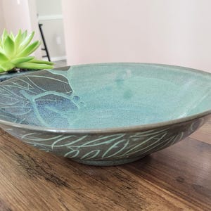 Handmade Celadon Green Ceramic Serving Bowl: Fish Design Home Decor