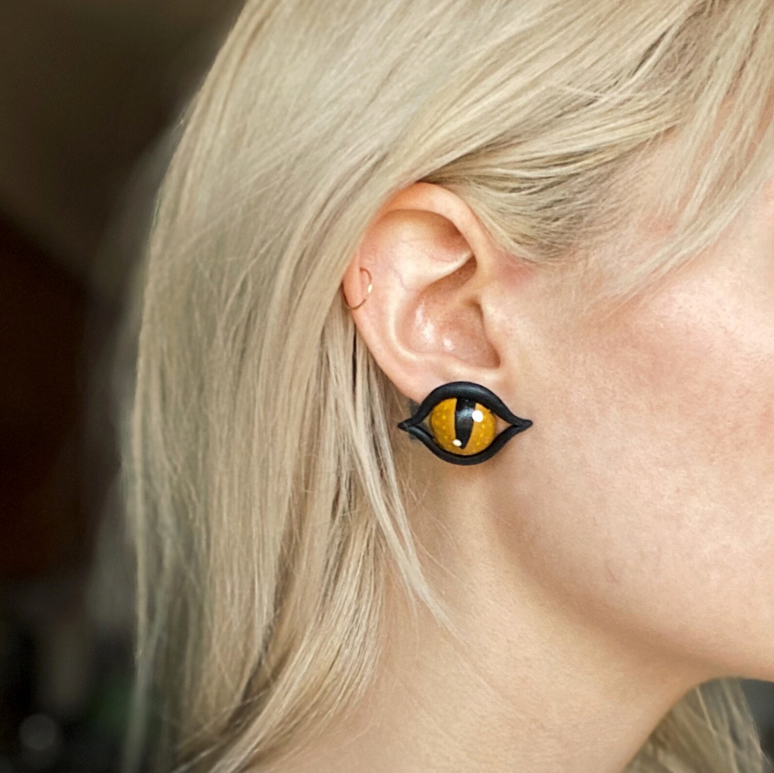 Cat Eye Stud Earrings Amber Etsy