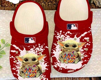 Scarpe Clog Baby Yoda Autism Washington Nationals MLB, Scarpe Clog personalizzate comode per uomo donna