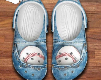 Palla da baseball in jeans tascabili, regalo per gli amanti del baseball, scarpe con zoccoli, scarpe con zoccoli personalizzate comode per uomini e donne