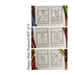 ハッピーメールポストカードセット 6 枚 (3 ページ) | デジタルダウンロード印刷可能 | 塗り絵シート | キッズクラフト