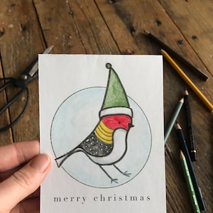 WENSKAARTEN Kerstvogeltje (set van 6 met/zonder tekst)