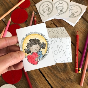 Valentines MINI Colouring Cards and Envelopes (Girlies)