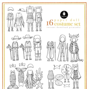 Paper Doll Printable | COSTUME BUNDLE | Craft Kit | Birthday Party | Adult Colouring Sheet | Modern Paper Doll | Printable
