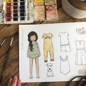 Paper Doll Printable | GABBY GIRL | Craft Kit | Birthday Party | Adult Colouring Sheet | Modern Paper Doll | Printable | Quarantine Craft