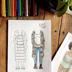 Boneca de papel para impressão | ROUPAS DE GRAVIDEZ | Kit de artesanato | Festa de Aniversário | Folha para colorir para adultos | Boneca de papel moderna | Imprimível
