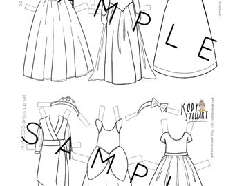 Muñeca de papel imprimible / VESTIDOS DE PRINCESA / Kit de artesanía / Fiesta de cumpleaños / Hoja para colorear para adultos / Muñeca de papel moderna / Imprimible / Cuarentena