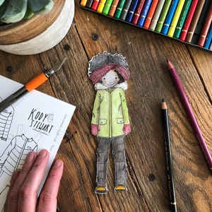 Bambola di carta stampabile / ABBIGLIAMENTO DA NEVE INVERNALE / Kit artigianale / Festa di compleanno / Foglio da colorare per adulti / Bambola di carta moderna / Stampabile