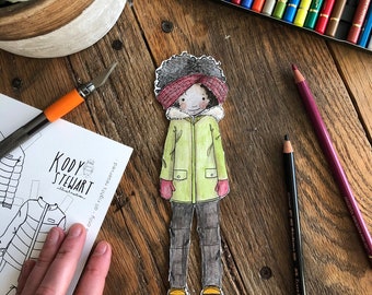 Paper Doll Printable | WINTER SNOW CLOTHES | Craft Kit | Birthday Party | Adult Colouring Sheet | Modern Paper Doll | Printable