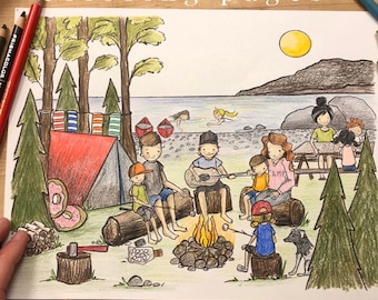 Digital Download | CAMPING | Coloring Book | Colouring Book | Adult Colouring Book | Colouring Placemat | Digital Colouring