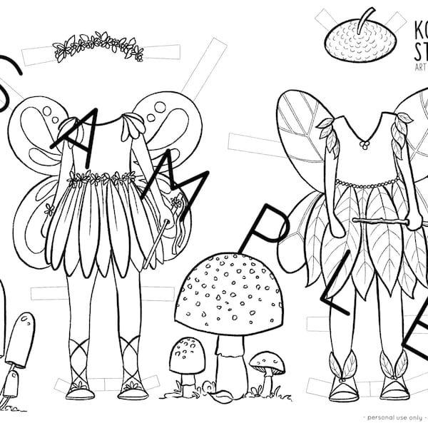 Paper Doll Printable | Woodland Fairy | Craft Kit | Birthday Party | Adult Colouring Sheet | Modern Paper Doll | Printable