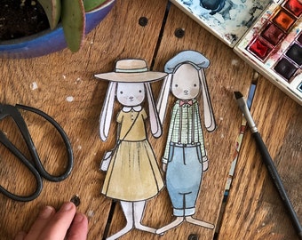 Paper Doll Craft | Bunny Couple | Easy DIY Kids craft | Colouring Printable | Easter Craft | Kindergarten Craft Kit