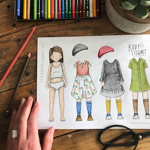 Paper Doll Printable | Eleanor Girl Doll | Craft Kit | Birthday Party | Adult Colouring Sheet | Modern Paper Doll | Printable