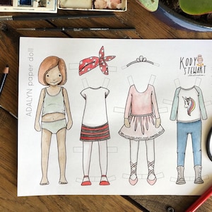 Poupée en papier imprimable | ADALYN FILLE | Kit d'artisanat | Fête d'anniversaire | Feuille de coloriage pour adultes | Poupée de papier moderne | Imprimable | Artisanat de quarantaine