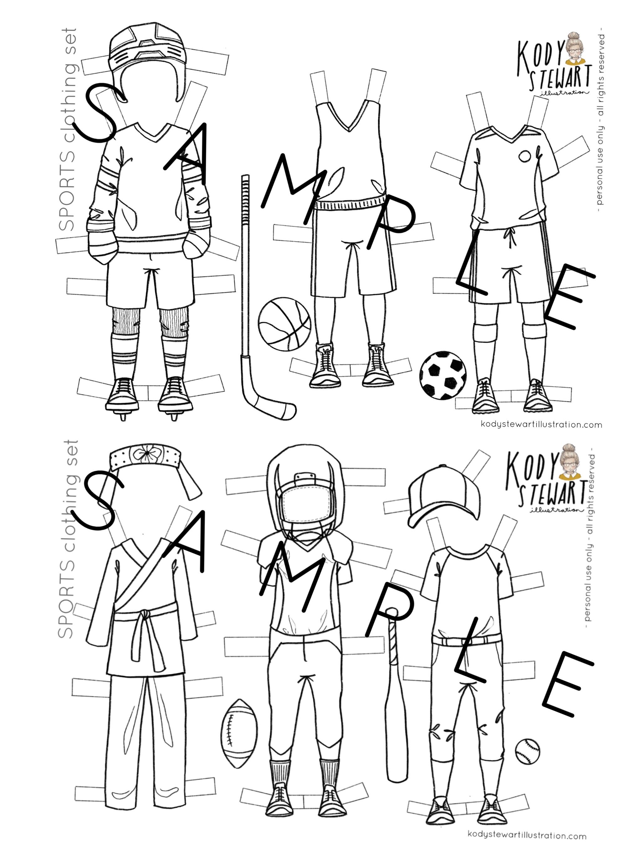 SPORTS clothing set for paper dolls Etsy