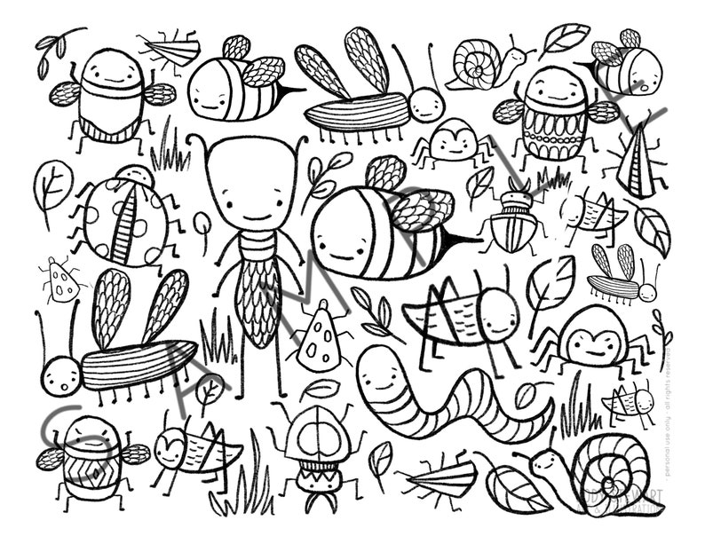 Digital Download LIL BUGS Coloring Book Colouring Book Adult Colouring Book Colouring Placemat Digital Colouring image 2