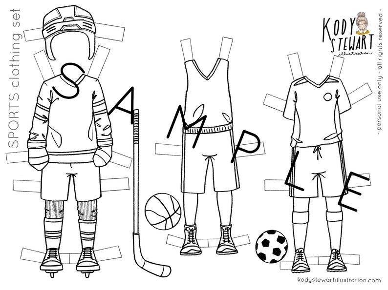 Paper Doll Printable SPORTS Clothing Craft Kit Birthday Etsy.de