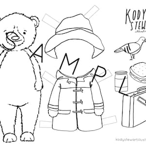 Bambola di carta stampabile / SET ORSO PADDINGTON / Kit artigianale / Festa di compleanno / Foglio da colorare per adulti / Bambola di carta moderna / Stampabile