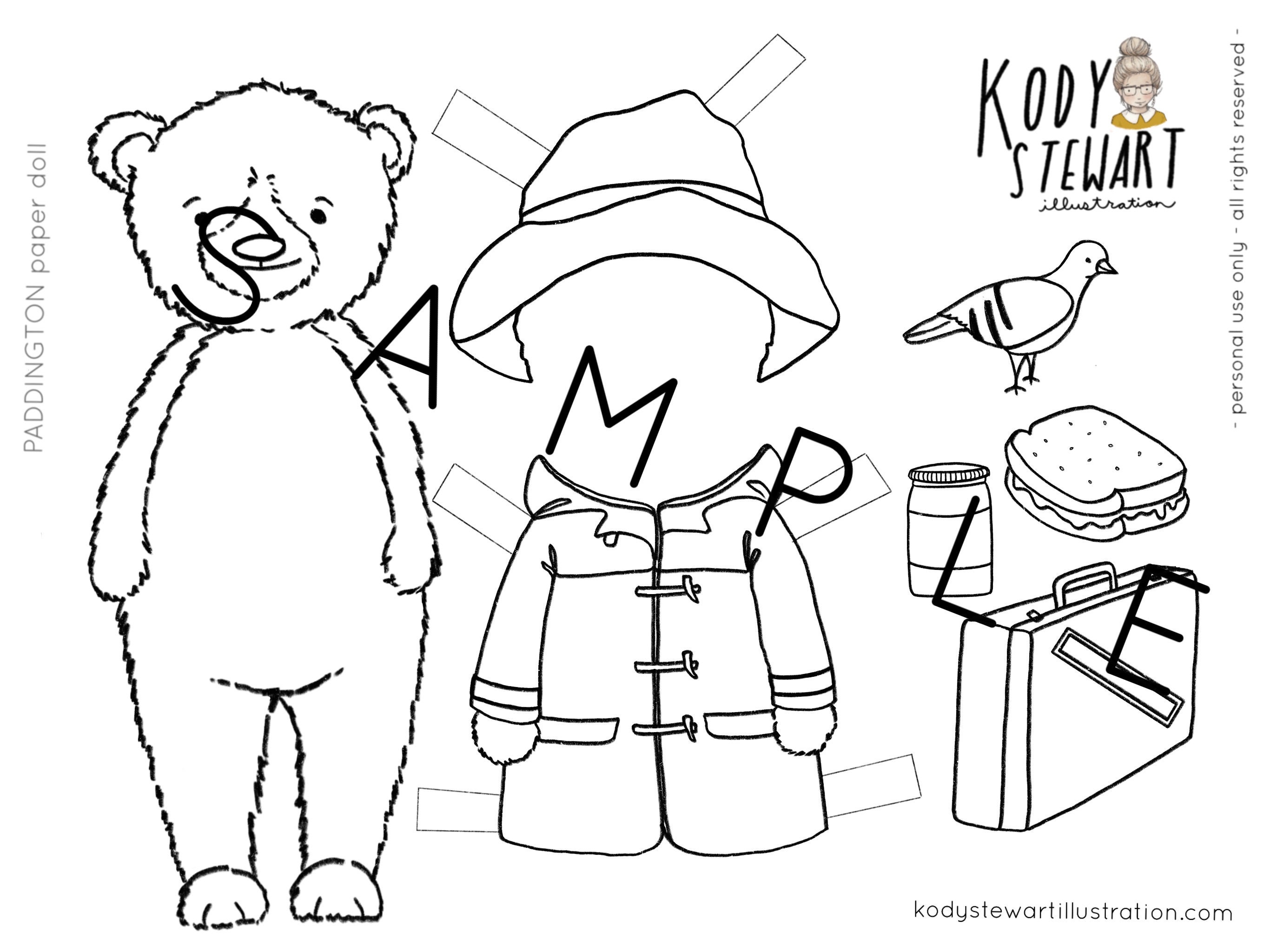 free coloring pages paddington bear fabric