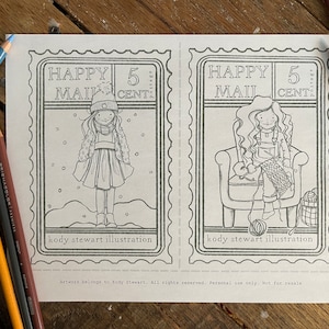 Happy Mail 2 Cartes postales Hiver et illustration de tricot | Artisanat pour enfants | Imprimable instantanément | Artisanat de fête | Enfant allumé | Art éclairé par les enfants