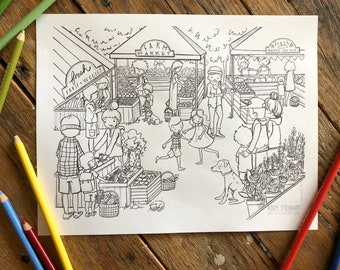 Digital Download | MARKET DAY | Coloring Book | Colouring Book | Adult Colouring Book | Colouring Placemat | Digital Colouring