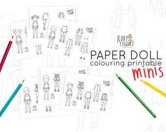 Paper Doll Printable | MINI Paper Doll STARTER SET | Craft Kit | Birthday Party | Adult Colouring Sheet | Modern Paper Doll | Printable