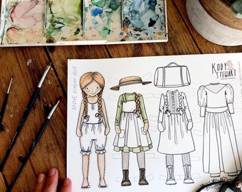 Paper Doll Printable | ANNE of GREEN GABLES | Craft Kit | Birthday Party | Adult Colouring Sheet | Modern Paper Doll
