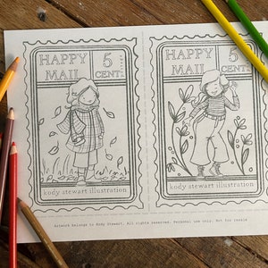 FULL SET Happy Mail Postkarten 10er Set (5 Seiten) | Digitaler Download zum Ausdrucken | Ausmalbilder | Kinderhandwerk