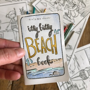 Mini Malbuch | Itty Bitty Strandbuch | Malvorlage für Erwachsene | Kinder Ausmalen | DIY Kinder Basteln | Strand Handwerk